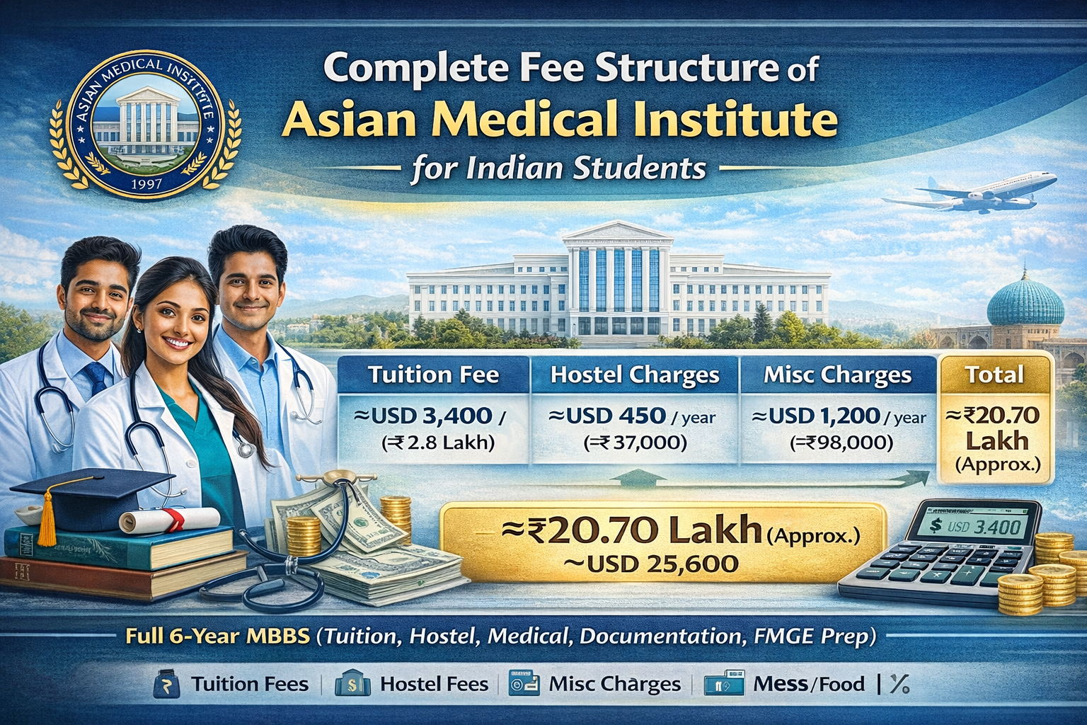 Complete Fee Structure of Asian Medical Institute for Indian Students